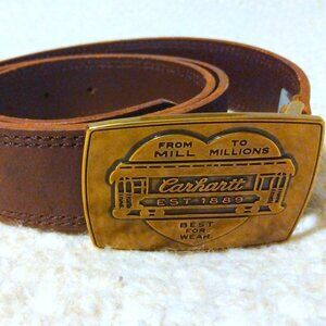 Carhartt Brass Trolley Buckle Leather Belt XL Rare Traincore Workwear Vintage